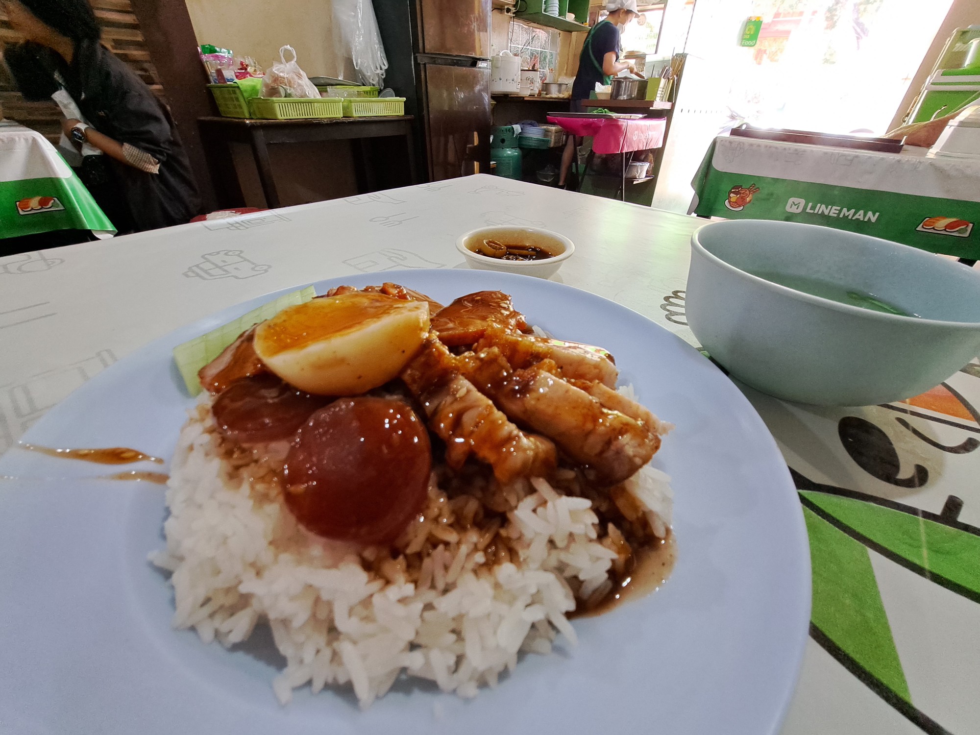 Barbecue red pork in sauce, Nong Khai, Thailand
